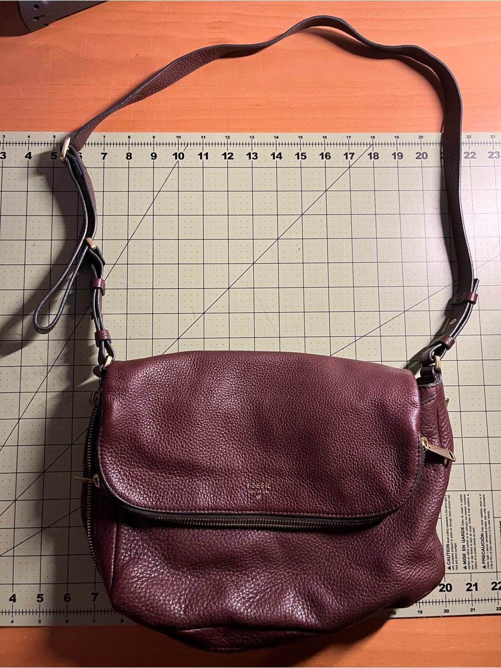 Fossil Preston Burgundy Pebbled Leather Flap Crossbody Shoulder Bag